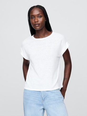Tricou cu manșete rulante din amestec de in