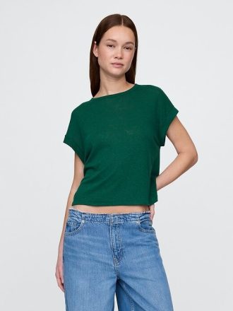 Tricou cu manșete rulante din amestec de in