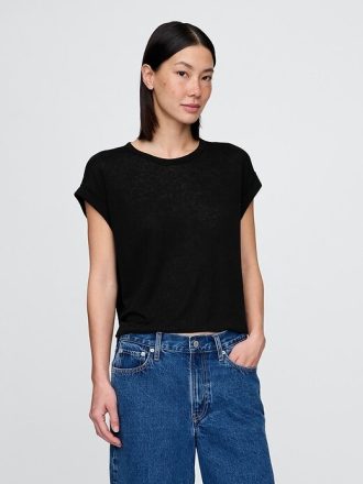 Tricou cu manșete rulante din amestec de in