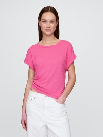 Tricou cu manșete rulante din amestec de in