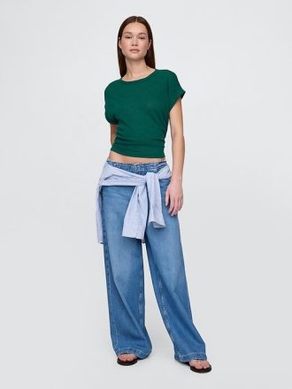 Tricou cu manșete rulante din amestec de in