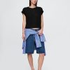 Tricou cu manșete rulante din amestec de in