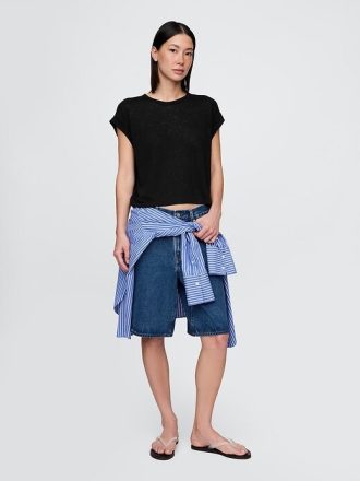 Tricou cu manșete rulante din amestec de in