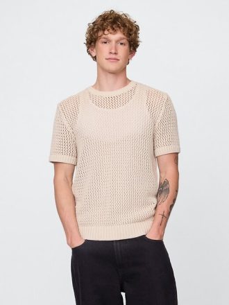 Tricou cu mesh croșetat cu decolteu