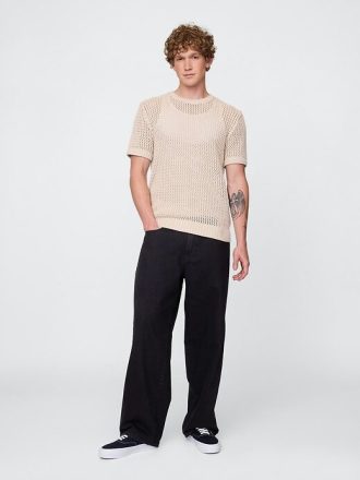 Tricou cu mesh croșetat cu decolteu
