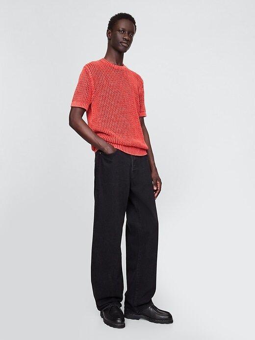 Tricou cu mesh croșetat cu decolteu Tricou cu mesh croșetat cu decolteu