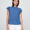 Tricou cu mâneci fluturate din amestec de in Tricou cu mâneci fluturate din amestec de in