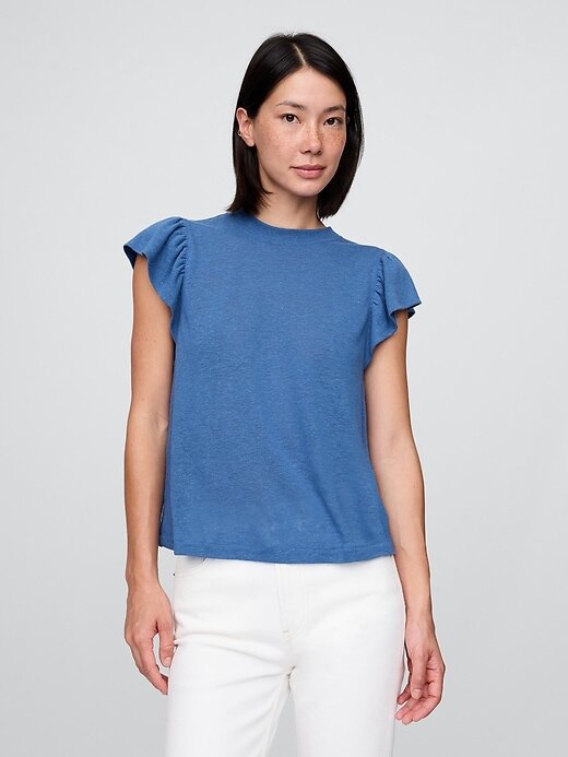 Tricou cu mâneci fluturate din amestec de in Tricou cu mâneci fluturate din amestec de in