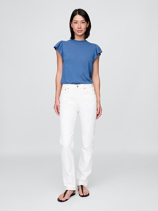 Tricou cu mâneci fluturate din amestec de in Tricou cu mâneci fluturate din amestec de in