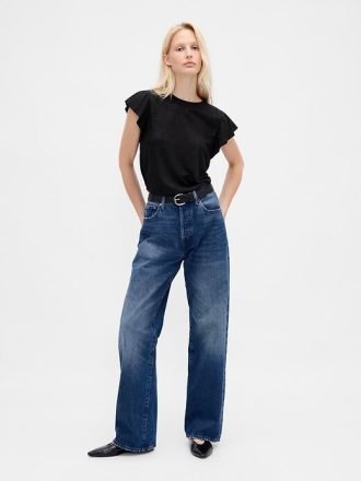 Tricou cu mâneci fluturate din amestec de in