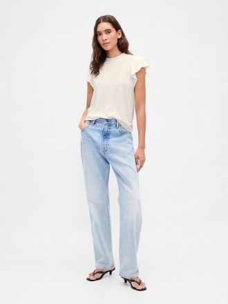 Tricou cu mâneci fluturate din amestec de in