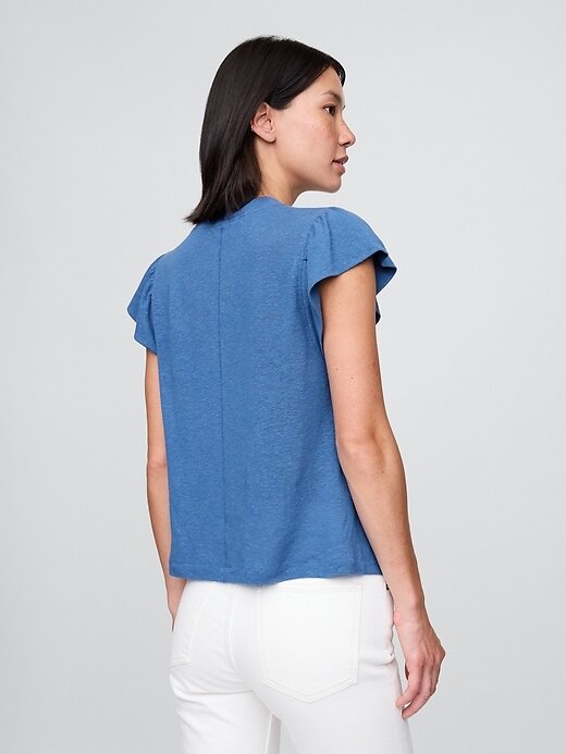 Tricou cu mâneci fluturate din amestec de in Tricou cu mâneci fluturate din amestec de in