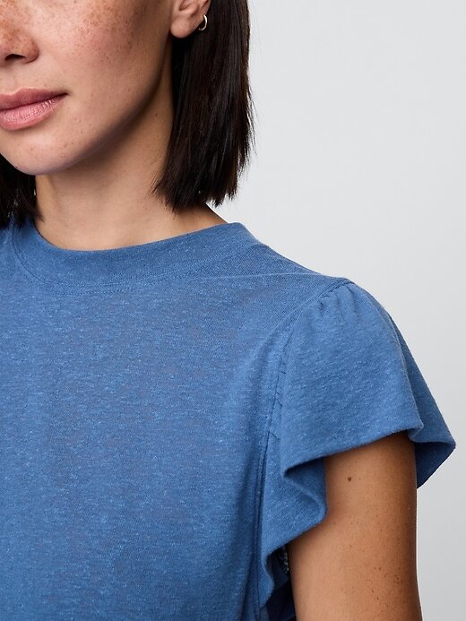 Tricou cu mâneci fluturate din amestec de in Tricou cu mâneci fluturate din amestec de in