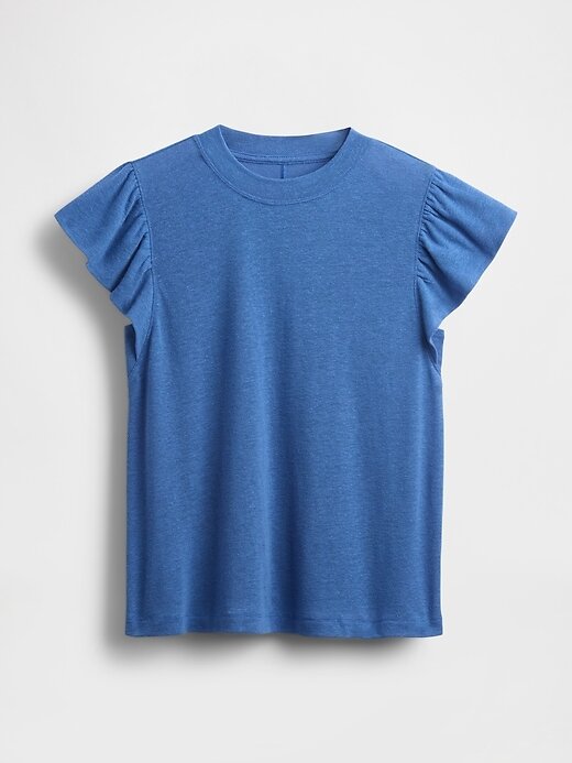 Tricou cu mâneci fluturate din amestec de in Tricou cu mâneci fluturate din amestec de in