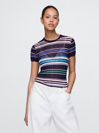 Tricou cu pulover cu coaste transparente