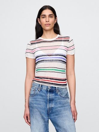 Tricou cu pulover cu coaste transparente
