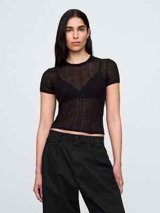Tricou cu pulover cu coaste transparente