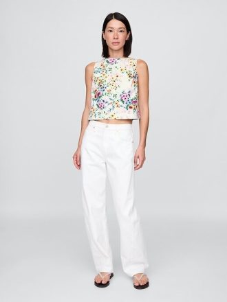 Tricou din denim cu ochiuri florale