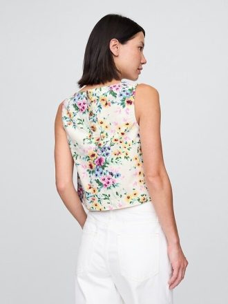 Tricou din denim cu ochiuri florale