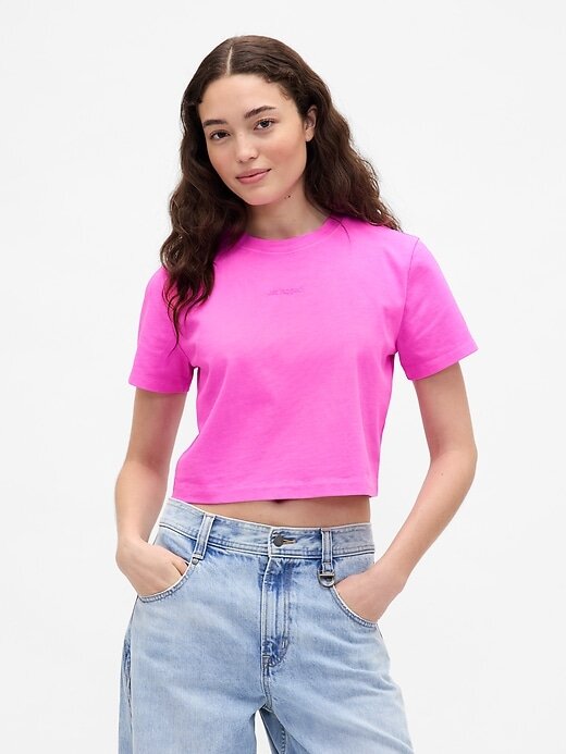 Tricou grafic Gap × BÉIS din bumbac organic VintageSoft Crop Tricou grafic Gap × BÉIS din bumbac organic VintageSoft Crop