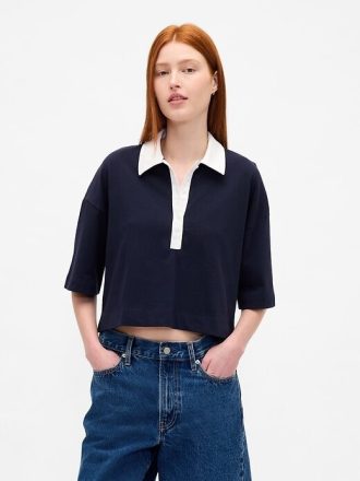 Tricou polo VintageSoft Heavyweight Crop din bumbac organic
