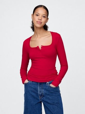 Tricou tricot Henley din Jersey