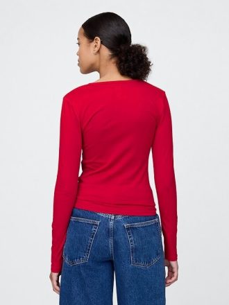 Tricou tricot Henley din Jersey