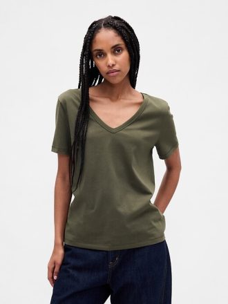 Tricou VintageSoft cu decolteu în V din bumbac organic