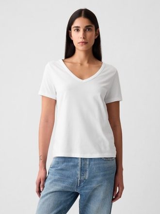 Tricou VintageSoft cu decolteu în V din bumbac organic