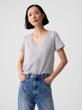 Tricou VintageSoft cu decolteu în V din bumbac organic