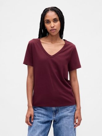 Tricou VintageSoft cu decolteu în V din bumbac organic