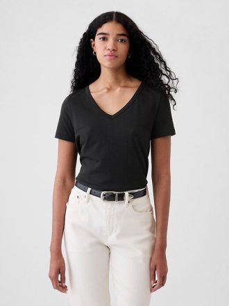 Tricou VintageSoft cu decolteu în V din bumbac organic