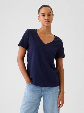 Tricou VintageSoft cu decolteu în V din bumbac organic