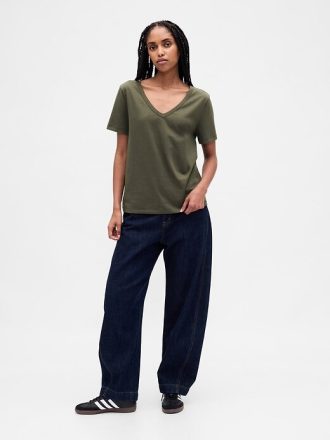 Tricou VintageSoft cu decolteu în V din bumbac organic